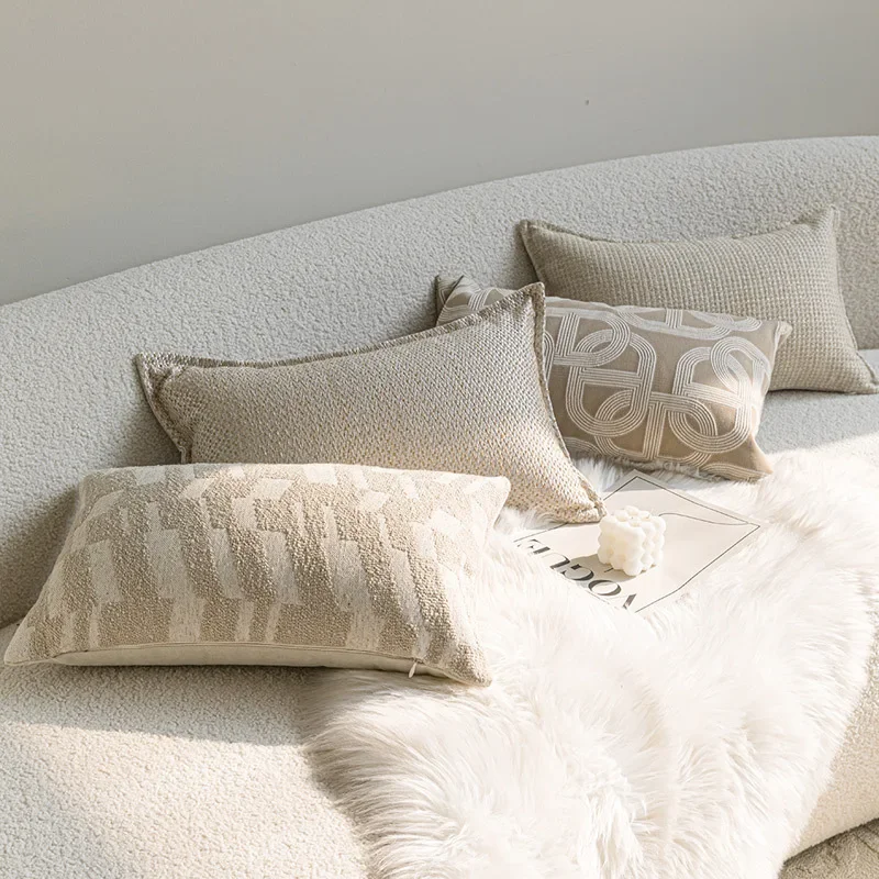 French Cream Jacquard Cushion Cover 30x50cm Oat Texture Embroidered Pillow Covers Decorative for Sofa Home Hotel Living Room