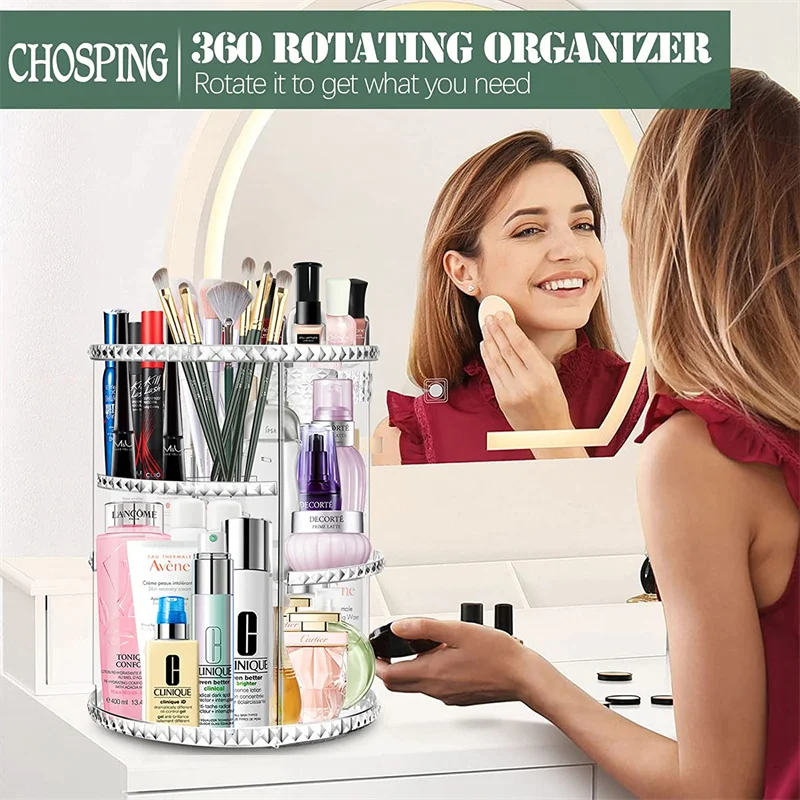 360 Large Rotating Makeup Organizer Adjustable Durable Spinning Cosmetics Skincare Perfume Brush Storage for Bathroom Dresser