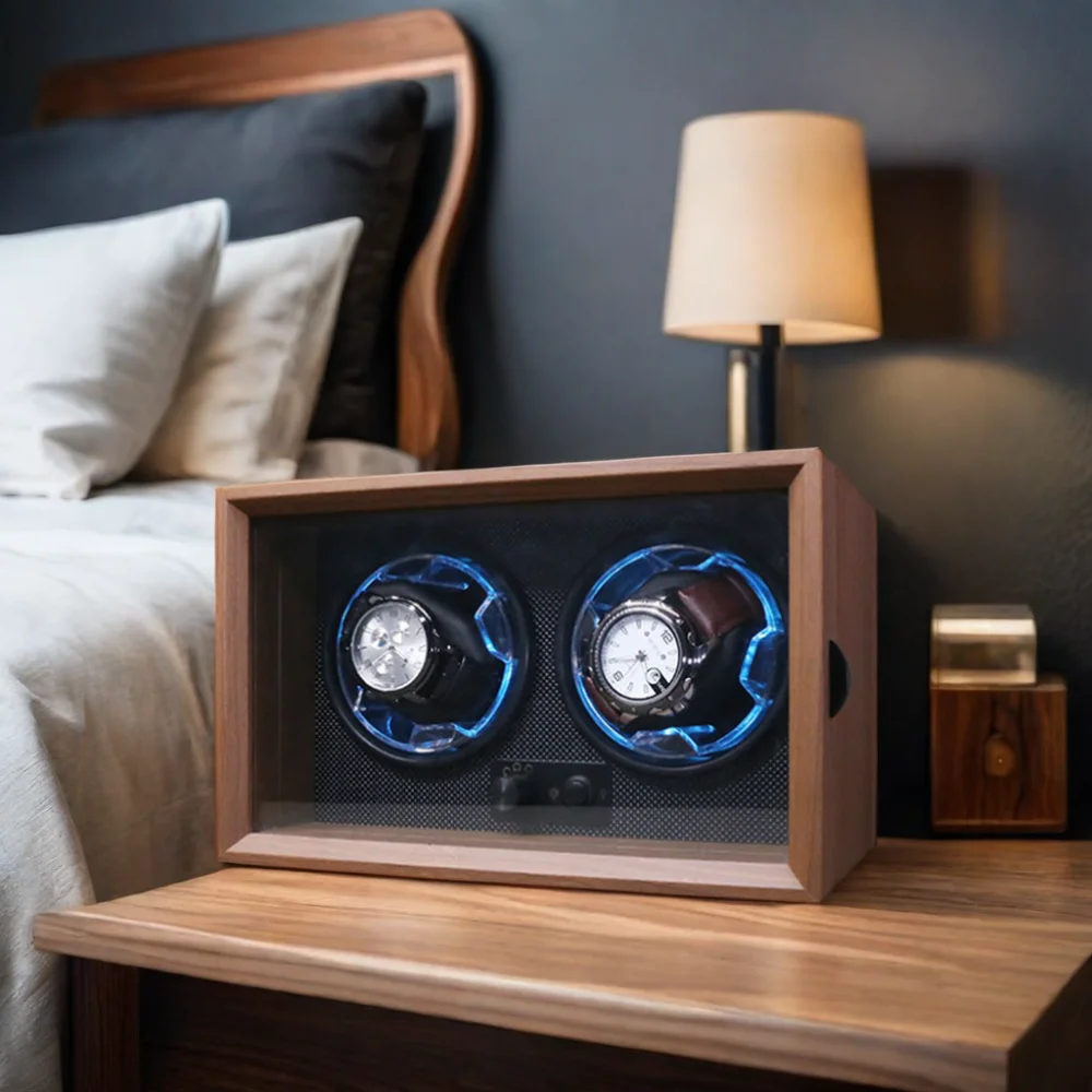 2 Watch Winder Box Automatic Usb Power Luxury Wooden Watch Box Suitable For Mechanical Watches Quiet Rotate Electric Motor Boxes