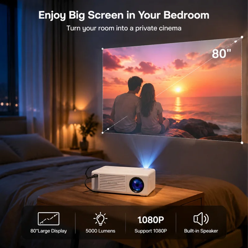 720P HD Portable Projector Built-in Speaker Support Smartphone Screen Sharing Remote Control Home Theater Video Projector for Of