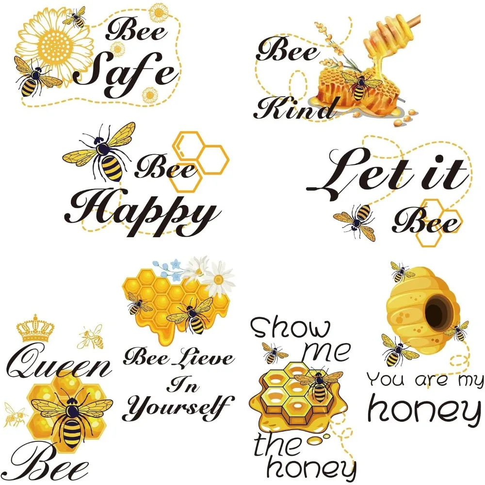 8 Style Bee Wall Decals Honey Window Clings Self-Adhesive Sunflower Wall Sticker Inspirational Quotes Decor Peel and Stick