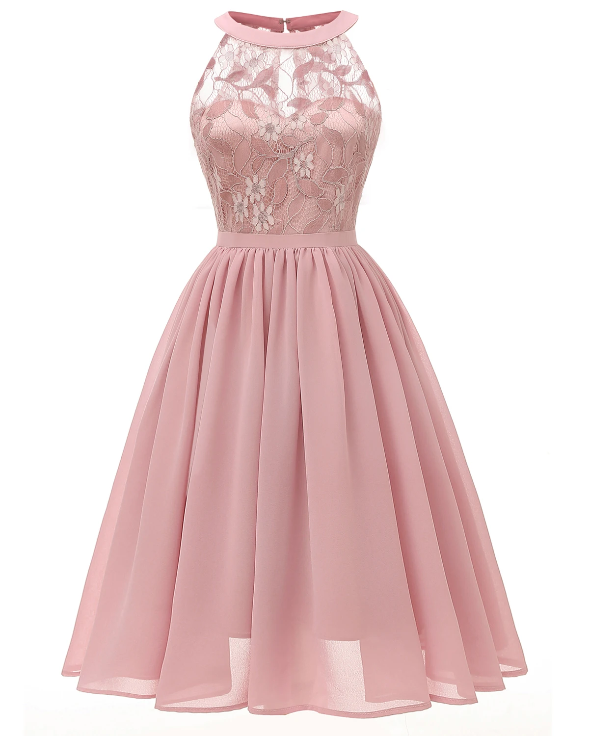 

Summer Lace Dress Sleeveless Stand Round Neck Knee Length Festival Dress Up Cocktail Dress Elegant Evening Party Dresses XK006