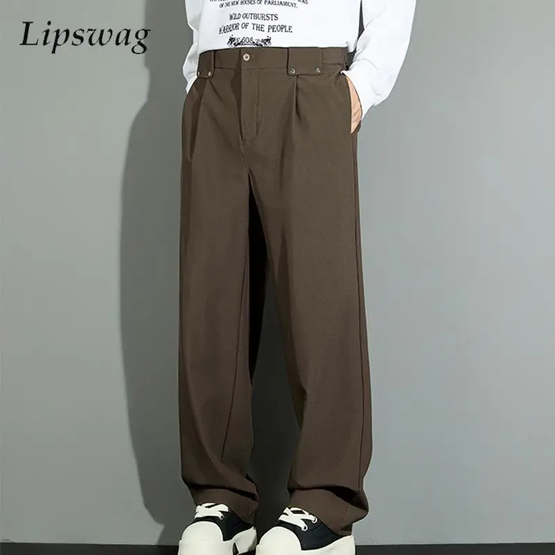 

Уличная одежда, винтажные драпированные свободные брюки, мужские модные однотонные прямые брюки, весенне-осенние новые повседневные мужские брюки