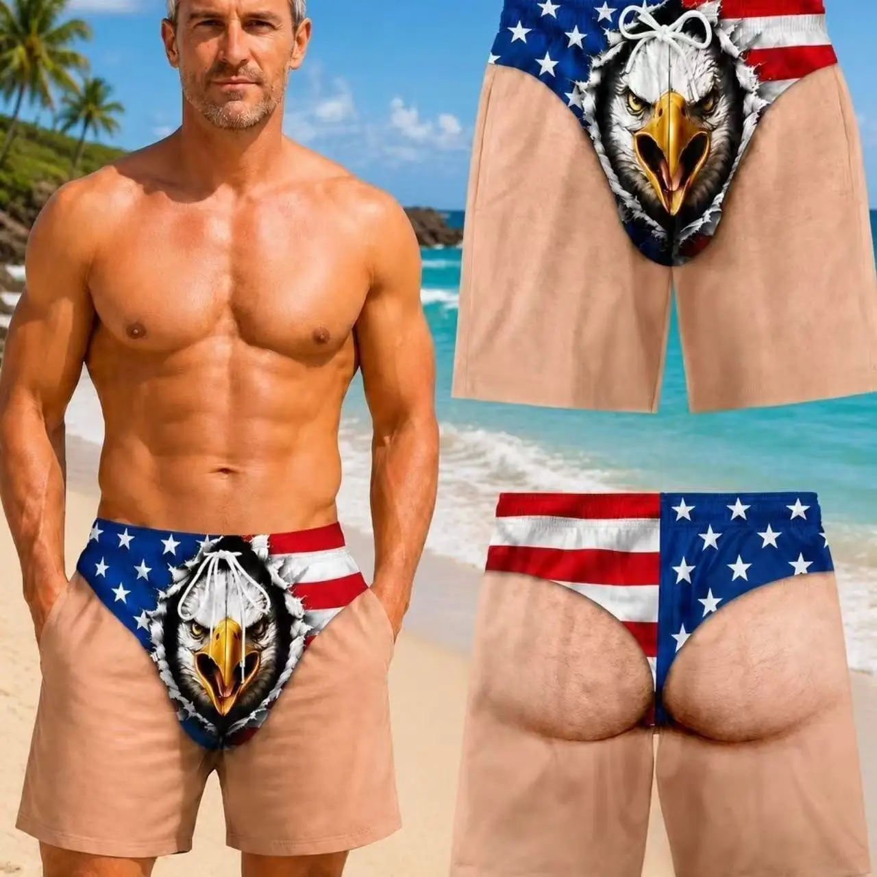 Hot sell boardshorts beach pants summer printed shorts men casual quick drying breathable cropped pants funny loose men clothing
