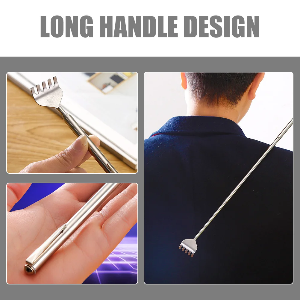 

6 шт., выдвижной скребок для спины из нержавеющей стали, выдвижной портативный массажер для тела с длинной ручкой для снятия зудяга, путешествий