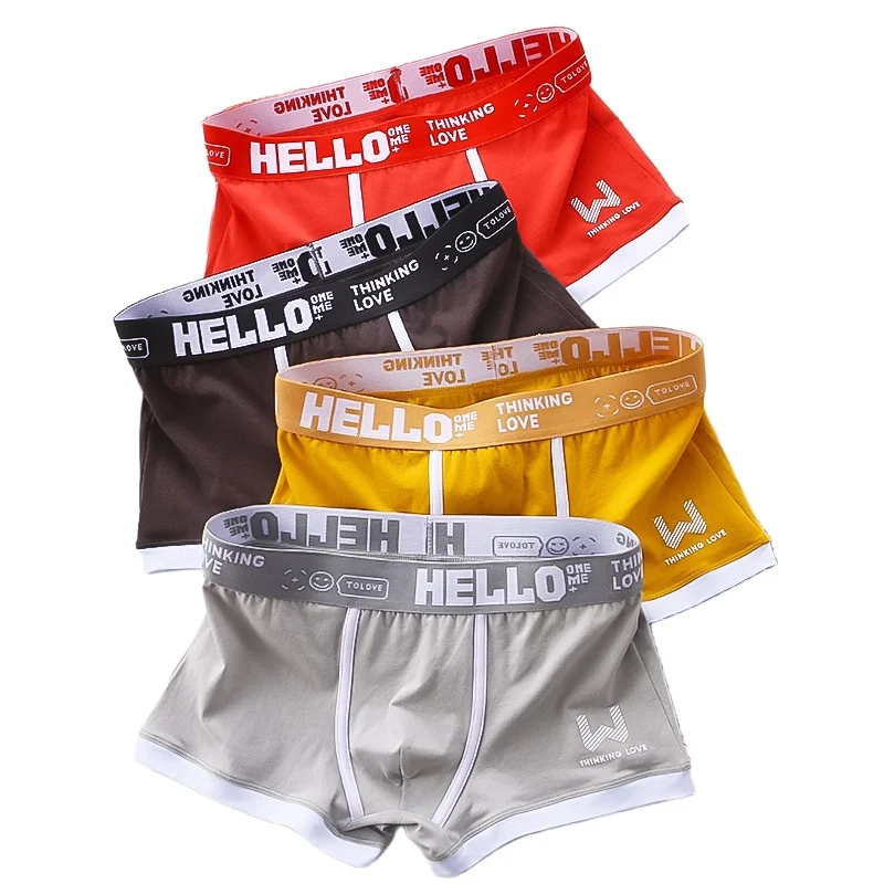 

2PCS Men's Underwear Breathable Boxer Shorts Pure Cotton Casual Arrow Pants Large Size Mid Waist Print Flat Corner Underpants