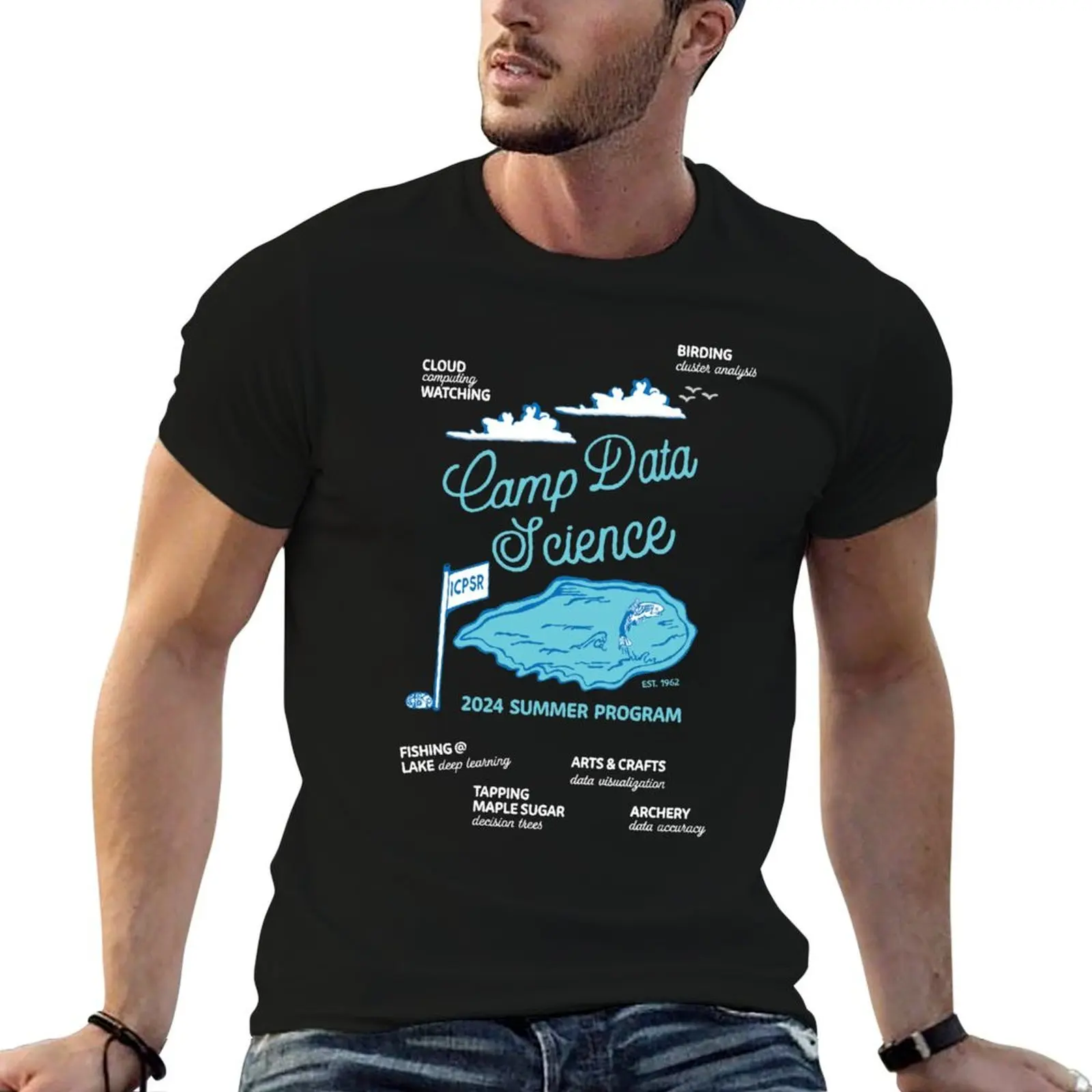 Camp Data Science 2024: Programa de Verão ICPSR (fonte clara para fundo escuro) Camiseta masculina slim fit