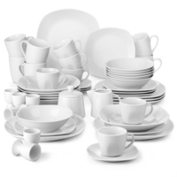 MALACASA 50-Piece White Ceramic Tableware Dinner Set with 6 Cups,Saucers,Mug,Egg Cups,Bowls,Dessert Soup Dinner Plates Service