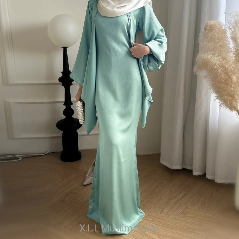 2 Piece Sets Women Outfit Muslim Women Islamic Clothing Solid Muslim Fashion Elegant Turkey Solid Color Robe Abaya Dubai Luxury