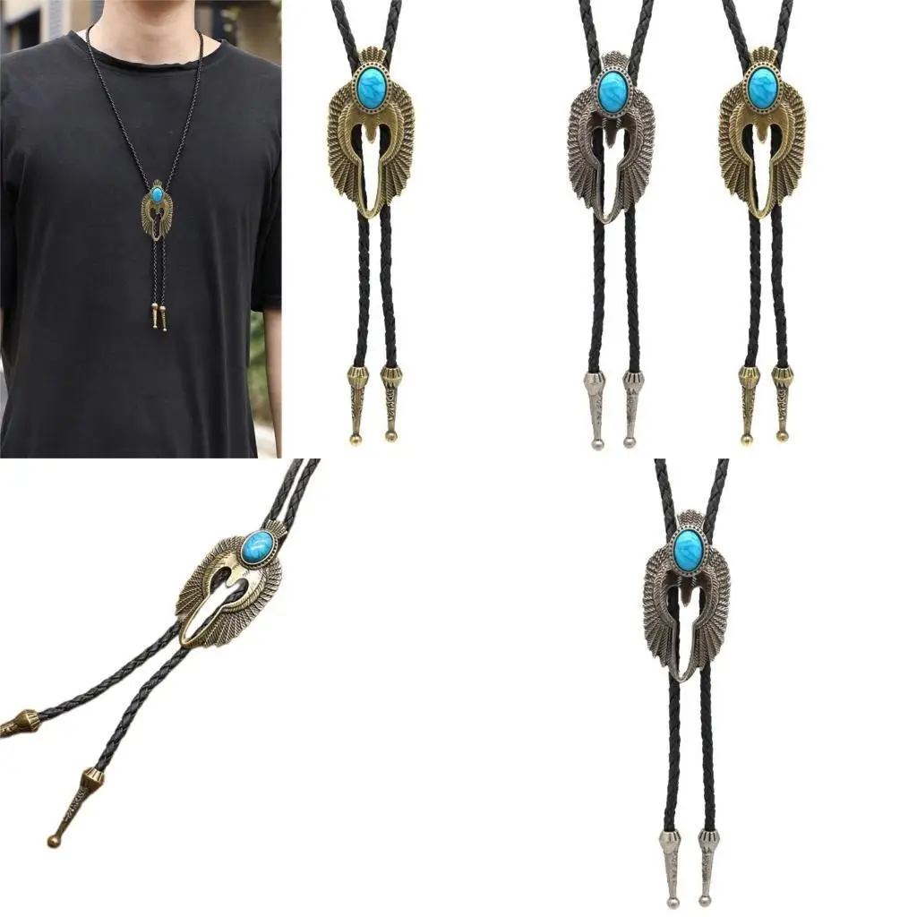 

R1WE винтажный галстук-боло ручной работы для женщин и мужчин, ковбойский кожаный галстук-веревка в стиле вестерн с инкрустацией