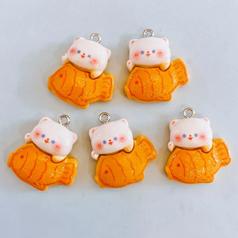 10 قطعة Kawaii Taiyaki الأسماك القط الراتنج السحر لصنع المجوهرات قلادة المفاتيح أقراط المعلقات DIY بها بنفسك لوازم اكسسوارات