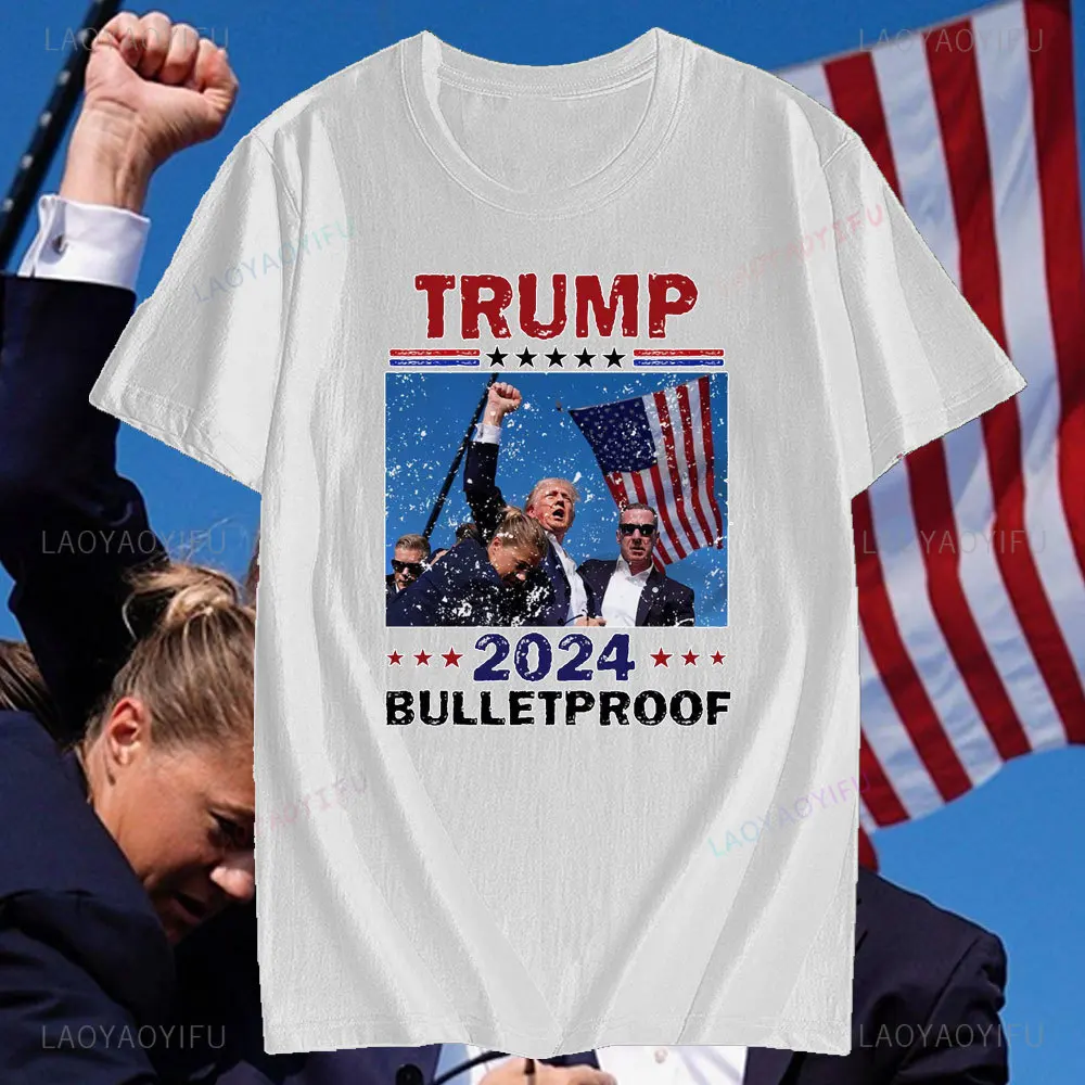 Assassination Trump Tshirt President Trump 2024 Supporter Printed Cotton T-shirt Republicans Election USA 2024 MAGA  Tee Tops