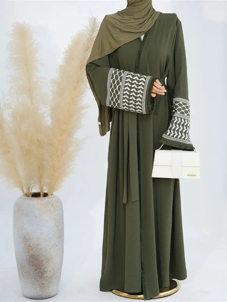 รอมฎอนเย็บปักถักร้อยมุสลิมเจียมเนื้อเจียมตัวKimono Abaya Damenดูไบหรูหราอิสลามผู้หญิงCardiganชุดKebabaya Kaftan Robe Femme Musulman