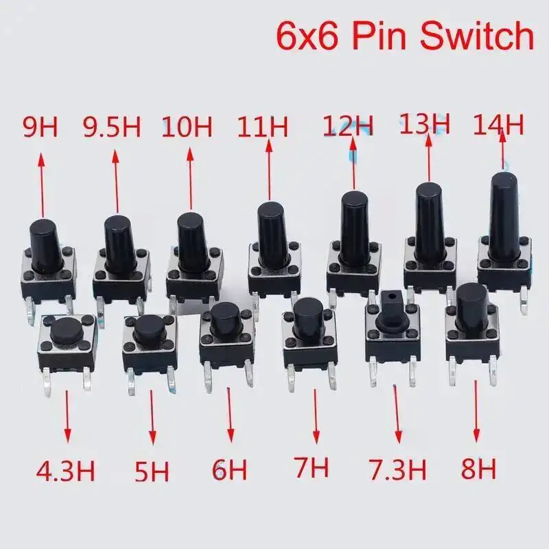 

100PCS 6x6 Series Tact Toggle Switch Micro-power Four Pins Black Buttons DC12V 0.1A AC250 V (50Hz) /MIN