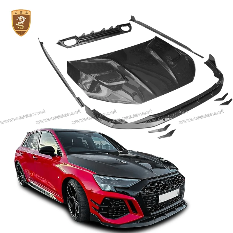 

Car Front Under Bumper Lip with Wind Knife Canard Splitter For Audi RS3 21-23 upgrade Pak Style Engine Bonnet Hood Side Winglets