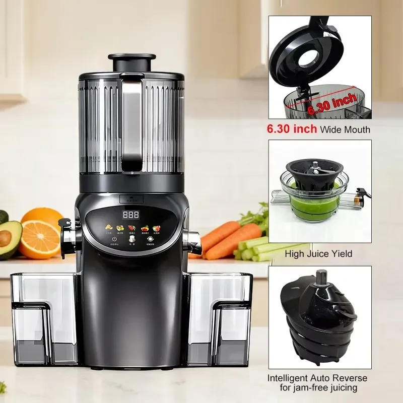High-end Electric 6.30inch Extra Large Feed Chute Cold Press Juicer 350W High Juice Yield Smoothie 2.5L Stainless Self