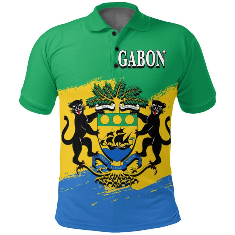 Gabon Flag Map 3D Printed Polo Shirts For Men Clothing Gabonese Boys Short Sleeve Fashion Coat Of Arms POLO Shirt Jersey Tops