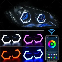 Juego de anillos hexagonales RGB para faros delanteros de coche y motocicleta, luz de señal de giro, DRL y ámbar, 12V, 24V, 1 Juego