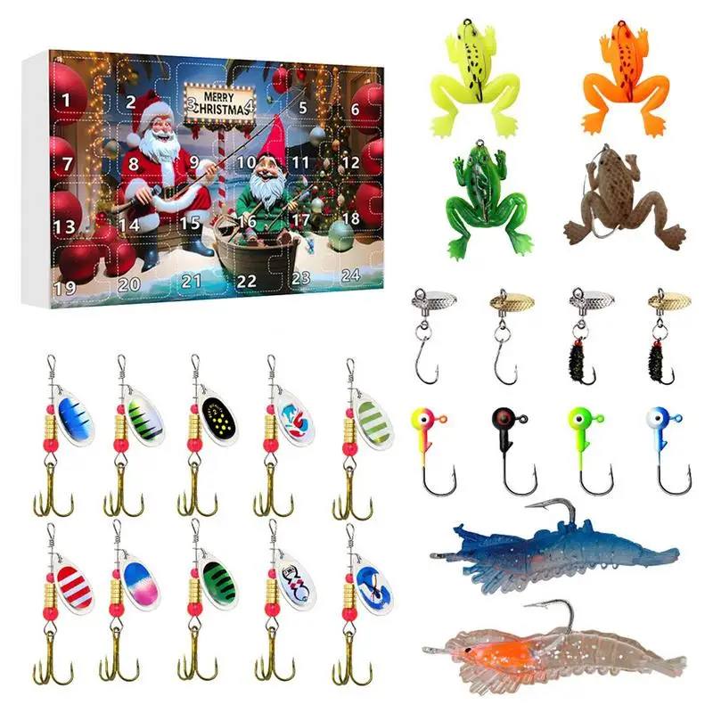 24 Days Fishing Tackle Advent Calendar Fishing Lures Gifts Box 2024 Christmas Countdown Calendar Fish Bait Gifts For Adults Men