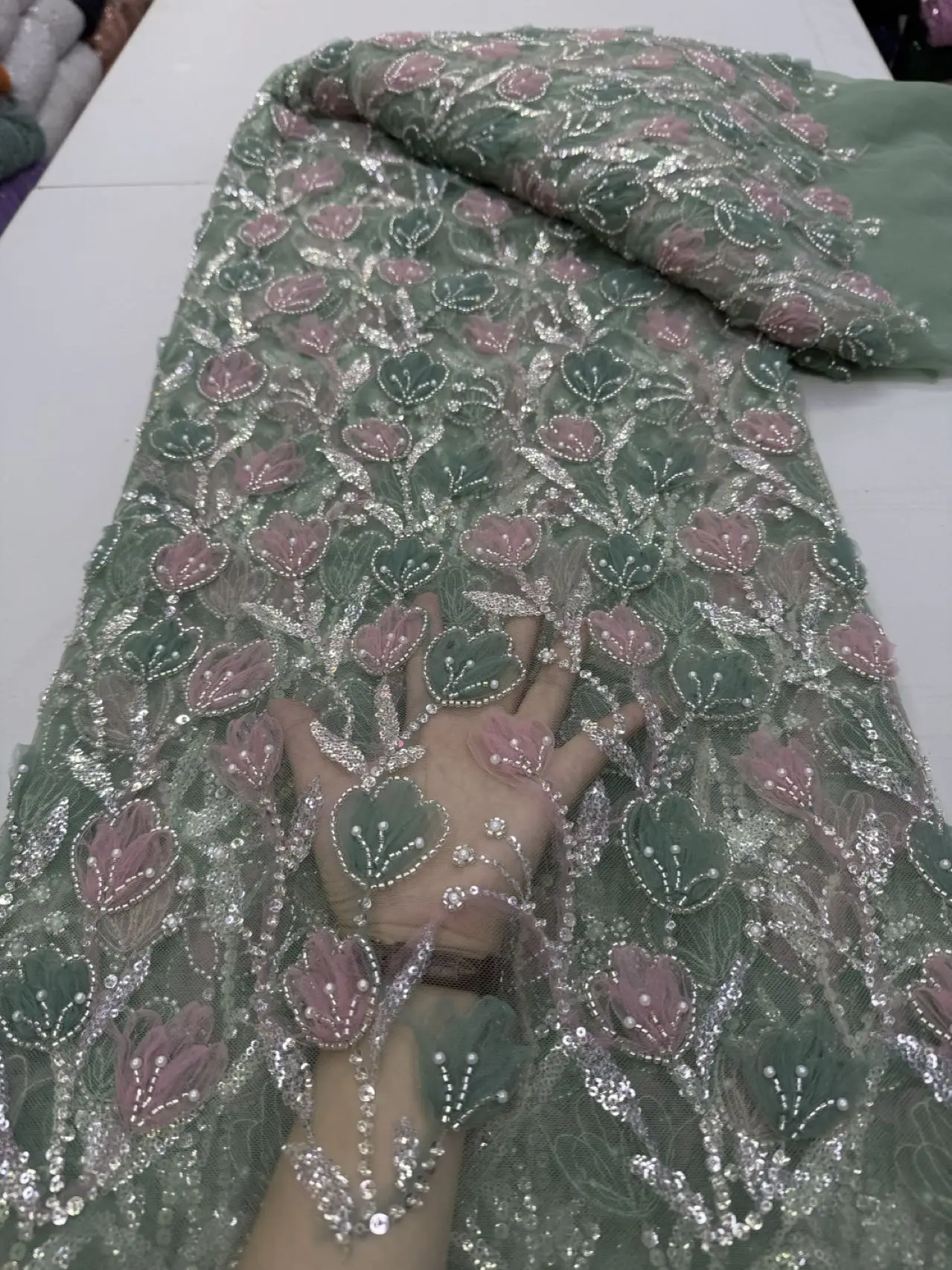 

African French Tulle Lace Soft Mesh Net with Sequins Beads 2025 Nigerian Wedding Fabric for Bridal Gowns Dresses Accessories