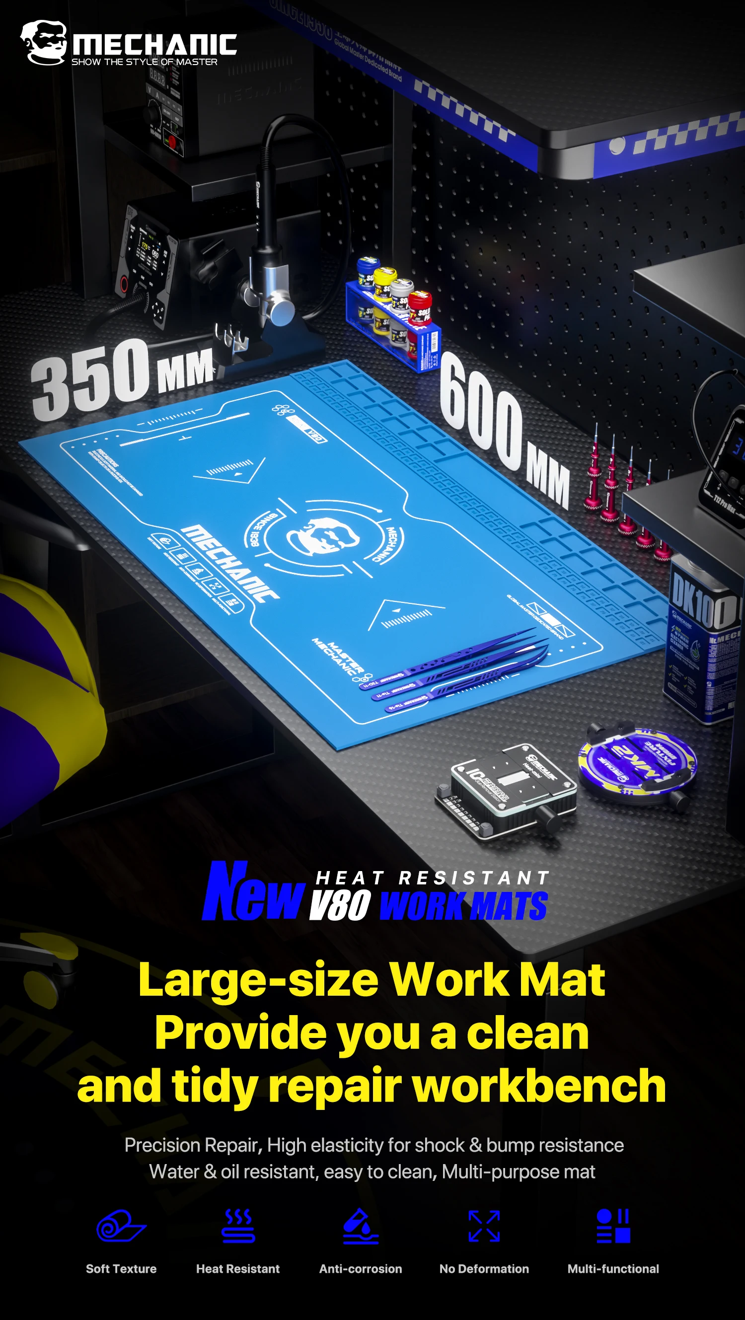 MECHANIC Multifunctional Silicone Work Mat for Mobile Phone Repair – Soft, Heat-Resistant, and Motherboard-Securing Mat