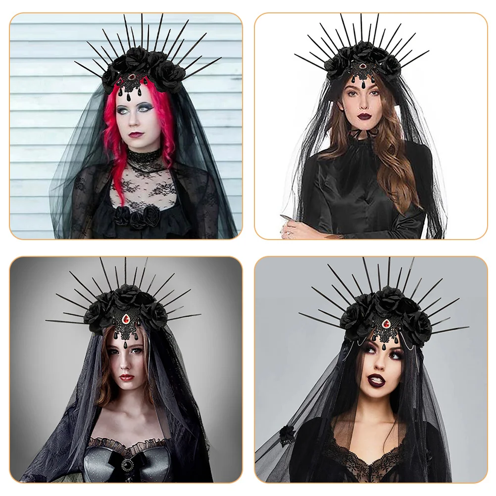 

2 шт., аксессуары для костюмов на Хэллоуин, украшенные повязки на голову для женщин, головной убор невесты, черная повязка для волос, украшение для взрослых