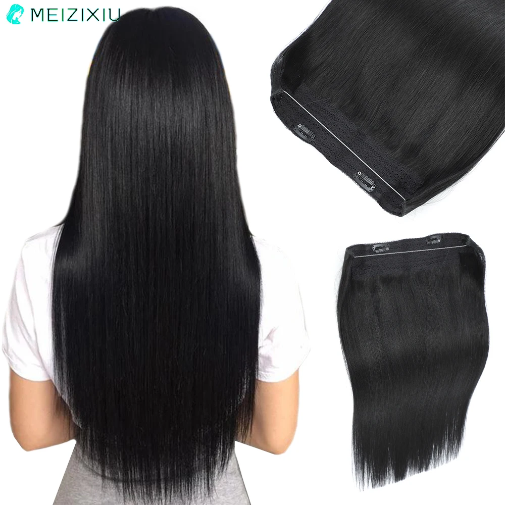 RemeeHi Invisiable Hair Pieces Human Hair Straight Fish-line Wire Micro Hair Extension for Women 100g 20 Inch 25cm 99j# Black