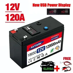 12V Battery 120Ah 18650 lithium battery pack Rechargeable battery for solar energy electric vehicle battery+12.6v3A charger