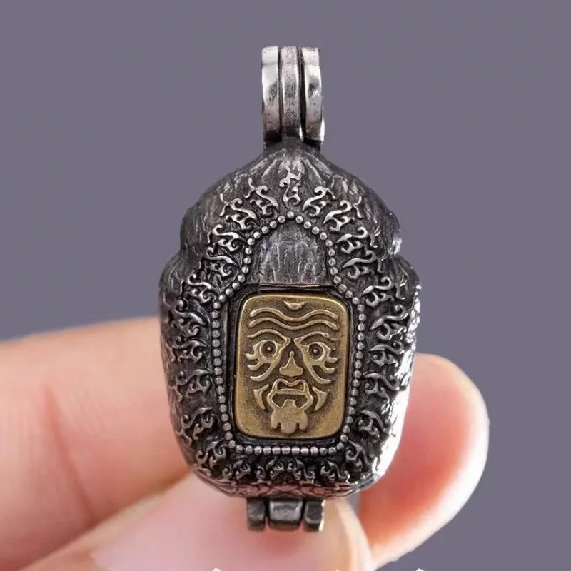 

Tibetan Style Gawu Box Handmade Inlaid Zakila Muga Pagoda Men and Women Protective Necklace Pendant Hanging Accessory