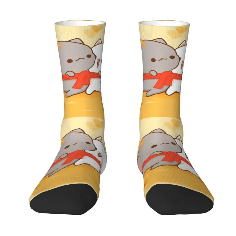 

Fashion Mens Romantic Mochi Cat Peach And Goma Dress Socks Unisex Warm Comfortable 3D Print Crew Socks