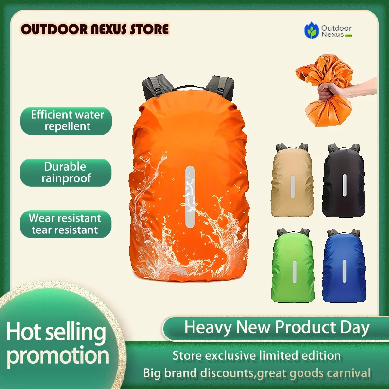 Reflective Waterproof Backpack Rain Cover Outdoor Sport Night Cycling Safety Light Rain Cover Case Bag Camping Hiking 10-70L