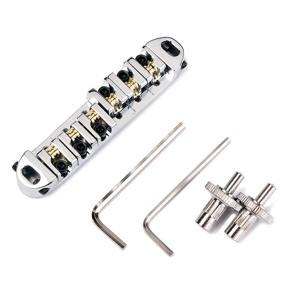 Ga108a Roller Saddle Locking Bridge Electric Guitar Tremolo Tailpiece Silver Adjustable Harmonics Locking Posts Bass Guitar