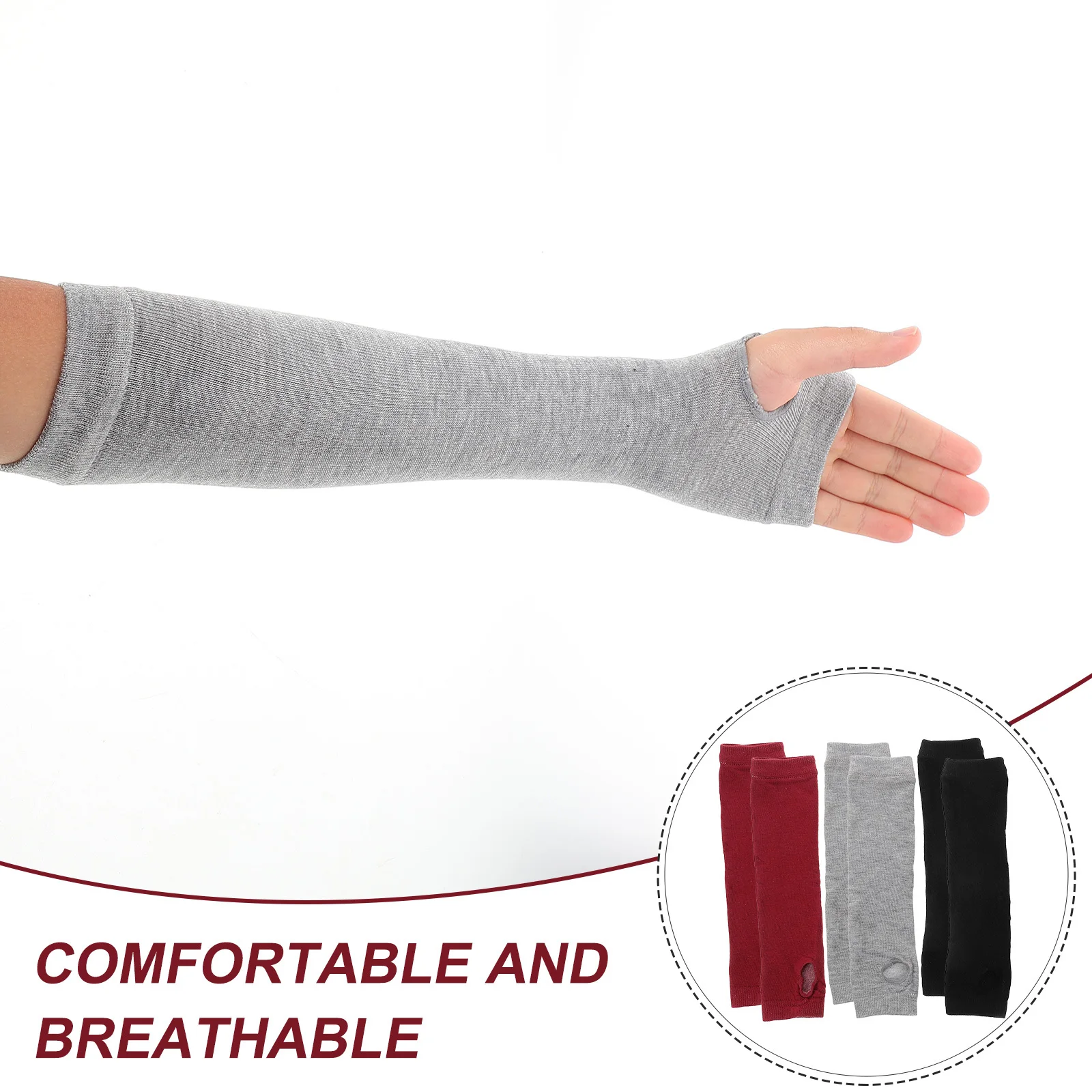 3개입 팔꿈치 길이 손가락 없는 장갑 얇은 스타일 팔 슬리브 여성용 부드러운 면 혼방 엄지 구멍 워머 봄 가을 야외용