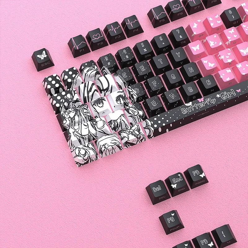 Butterfly girl Theme Keycaps 125 Keys PBT Keycaps Cherry profile Side engraving keycaps for Mechanical Keyboard MX Switches
