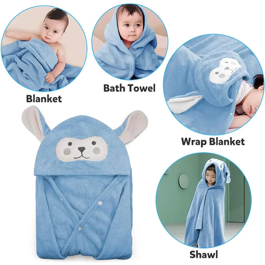 Baby Bath Towel Hooded Cartoon Animal Bathrobes Newborn Soft Blanket Toddler Bathrobe Warm Sleeping Swaddle Wrap for Boys Girls