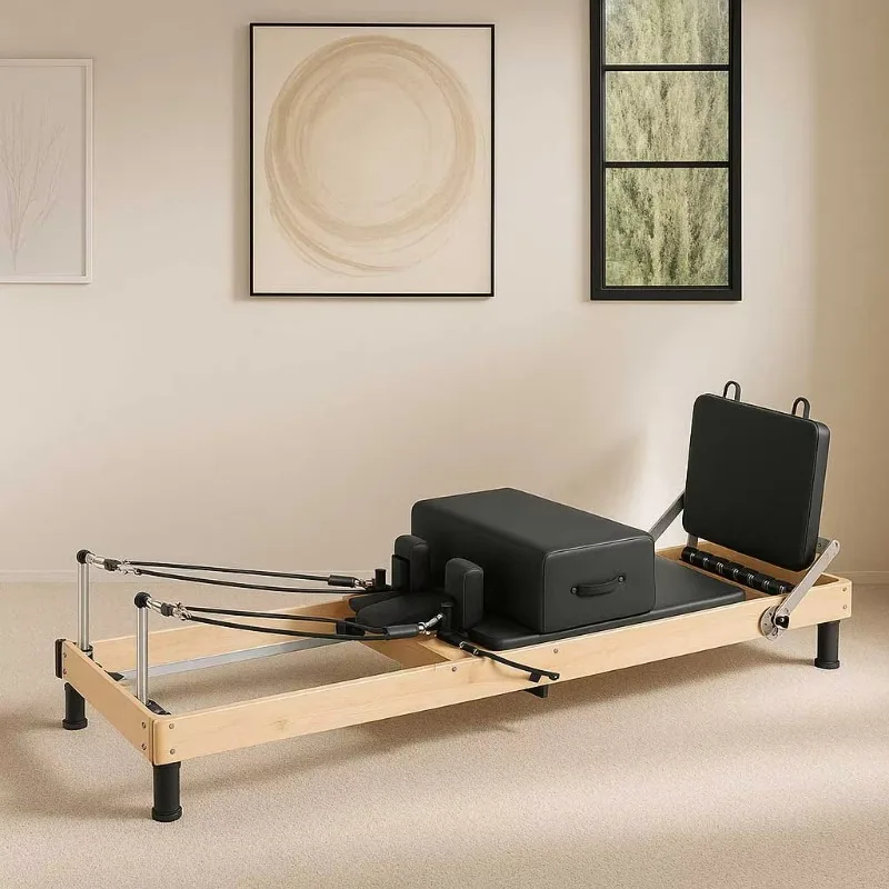 YTYIN Training Exercise Reformer: Durable Maple Wood Foldable Machine for Effective Home Pilates Workouts