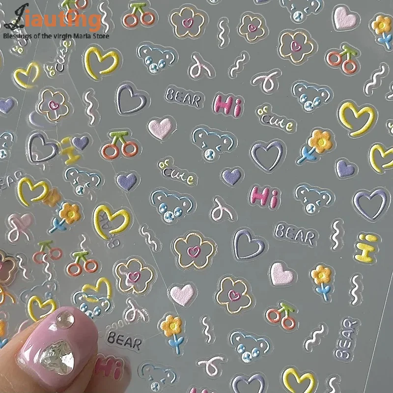 10 Lenzuola 5D Rilievo Orso Sveglio Unghie Artistiche Adesivo 8*10 CM In Rilievo Colorato Piatto Adesivo Decalcomanie Simpatico Orso Piatto Unghie adesivo