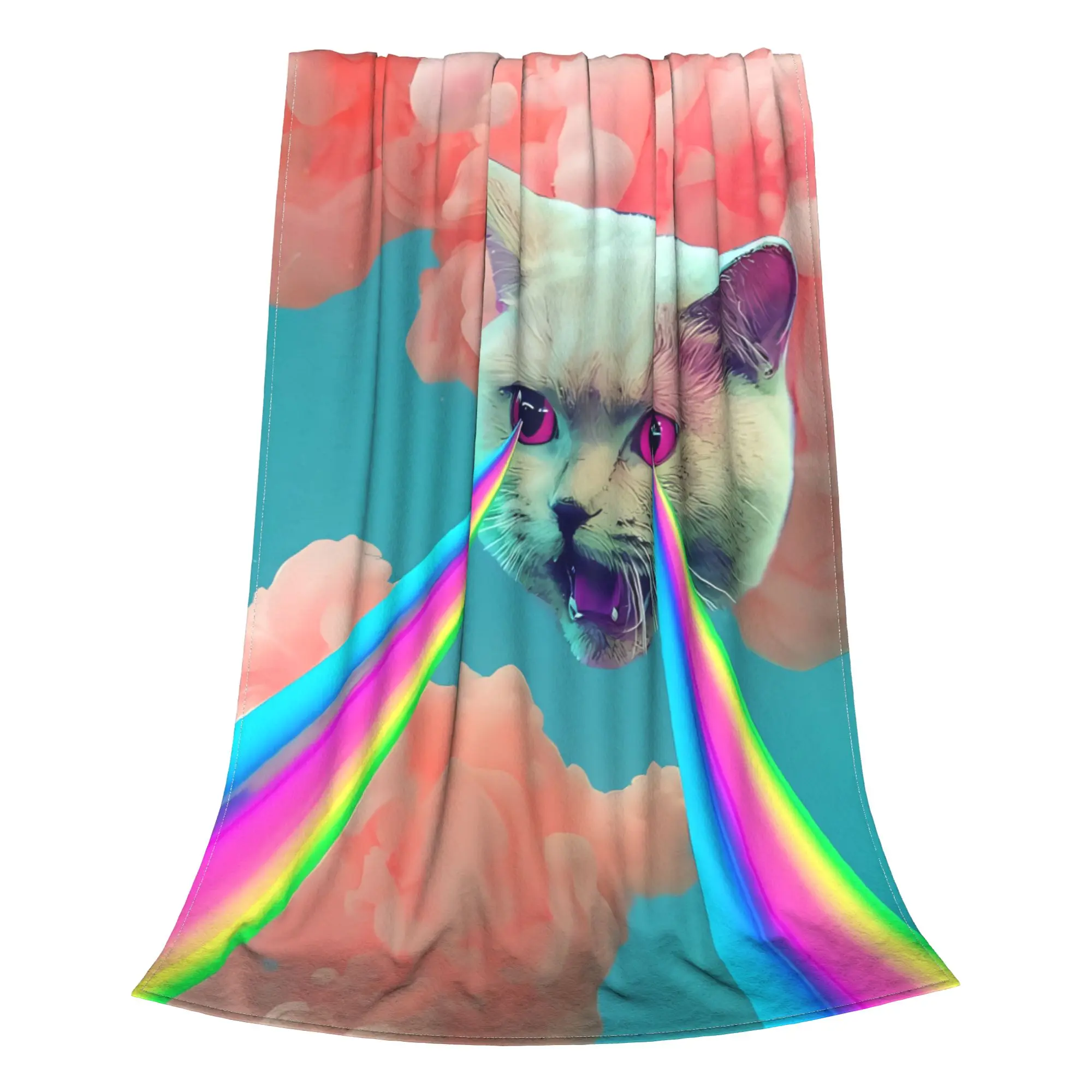 1PC Home Cute Room Decor Laser Cat Blanket Throw Blanket Space Cats Novelty Warm Blanket All Season