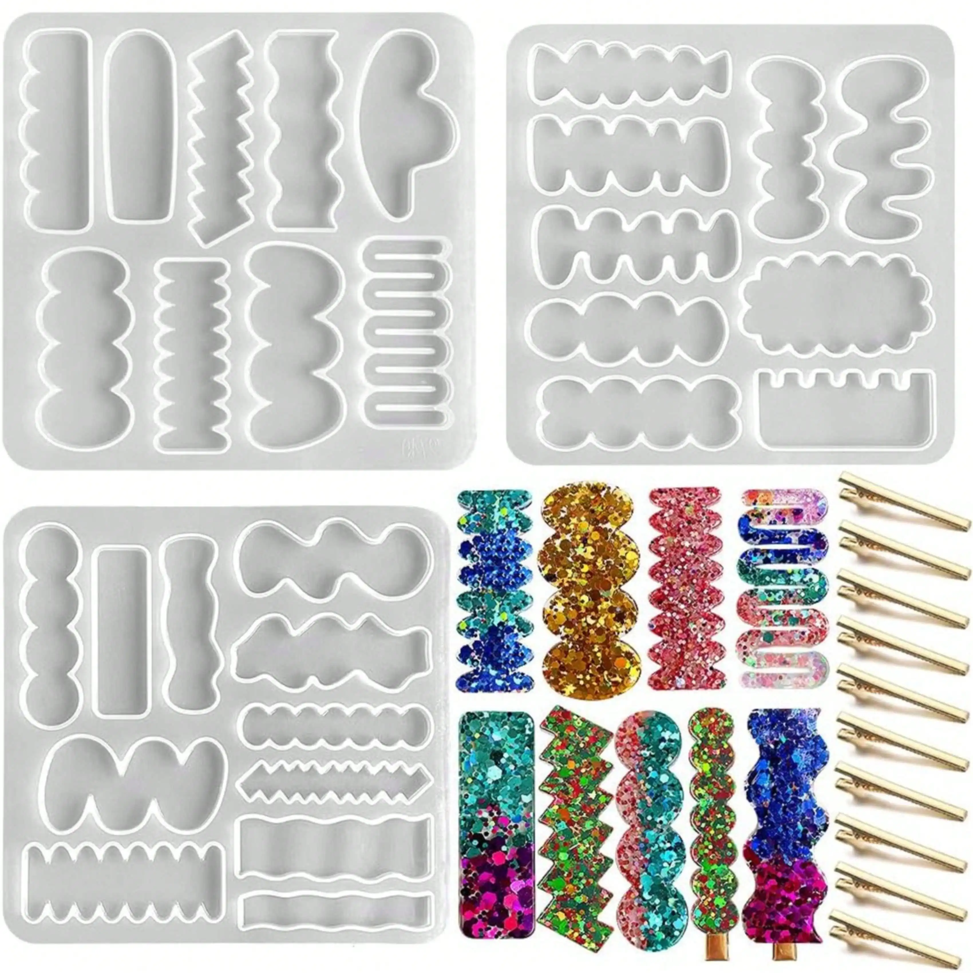 13 Pieces, 3 Sets of Silicone Hairpin Molds & 10 Duckbill Hairpins, Resin Casting Hairpin Molds, Resin Mirror Hairpin Accessories, Irregular Resin Hairpin Pieces, Silicone Molds for Hair Accessories, Diverse Styles and Designs, Reusable, Creative Gifts, DIY Essentials Give It to Yourself, Give It to a Friend, Give It to Mom.
