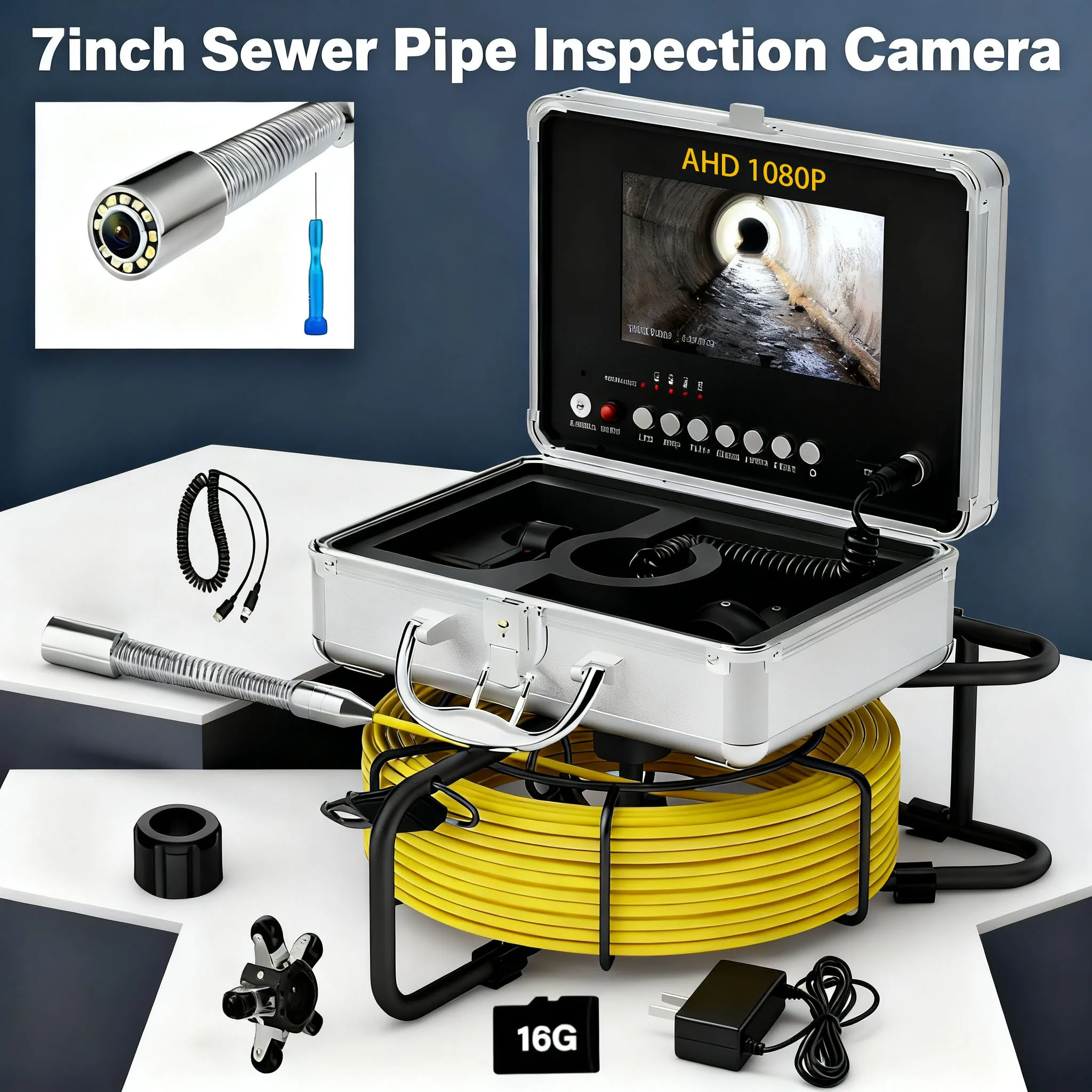 Cámara de inspección de tuberías de alcantarillado, 12 Uds., LED de alta intensidad con Zoom de imagen 5X, grabación de Audio y vídeo, tubería de alcantarillado de drenaje Industrial