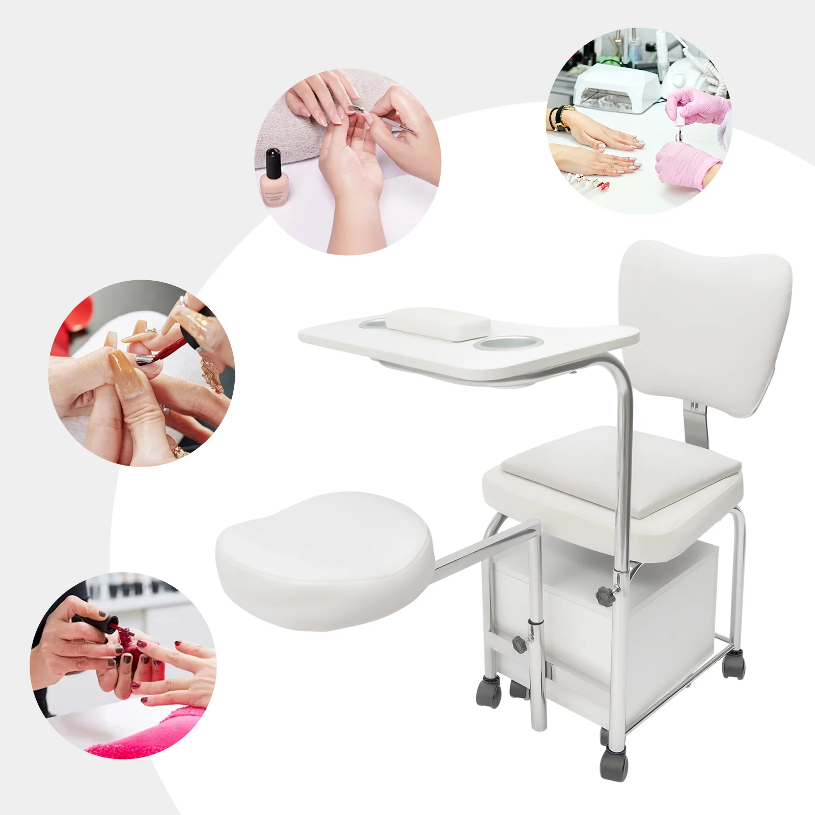 Beauty Spa Massage Manicure Pedicure Chair Nail Table Stool Professional Salon Trolley Adjustable Nail Desk Workstation