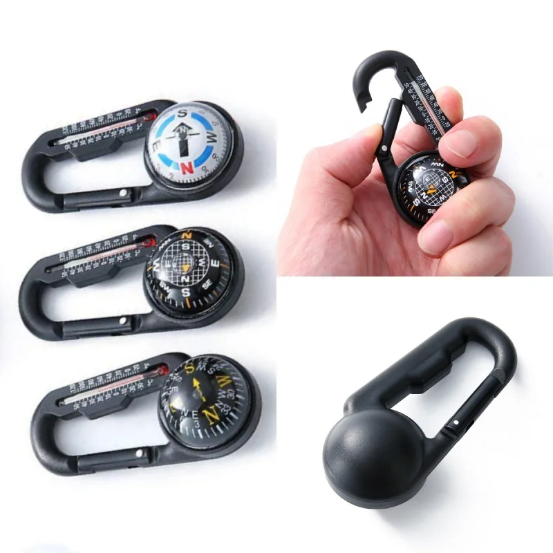 Outdoor Hiking Keychain Multifunctional Outdoor Hiking Buckle Compass With Thermometer Compass Hiking Retractable Keychain