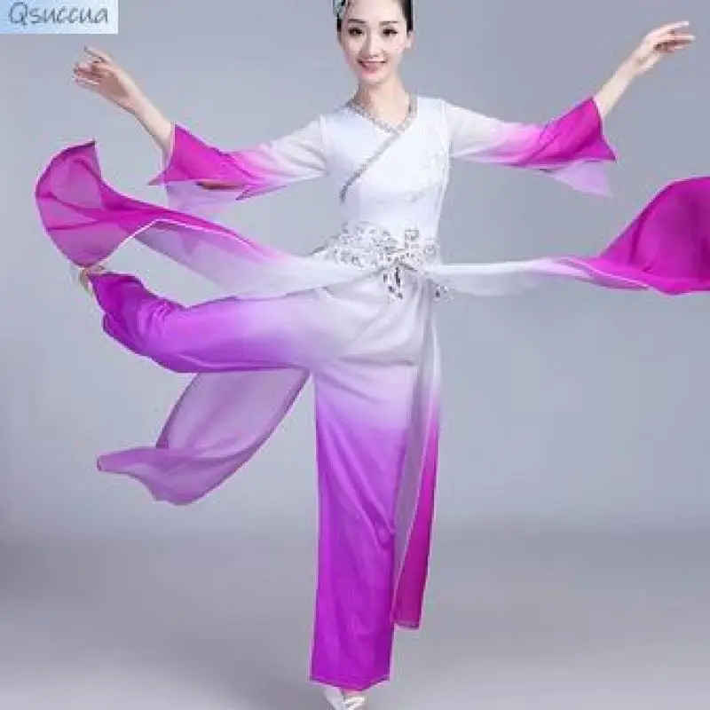 Dança clássica Performance Traje, Fêmea Dança Folk Suit, Yangko Prática, Fan Dance, Tinta