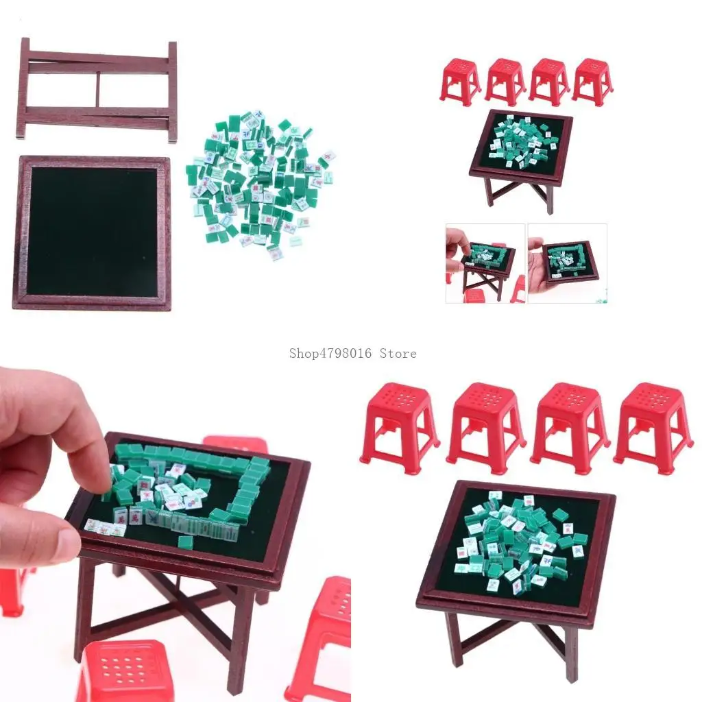 

Симпатичный реалистичный китайский маджонг набор винтажного стола Mahjong для 1:12 Кукольный дом