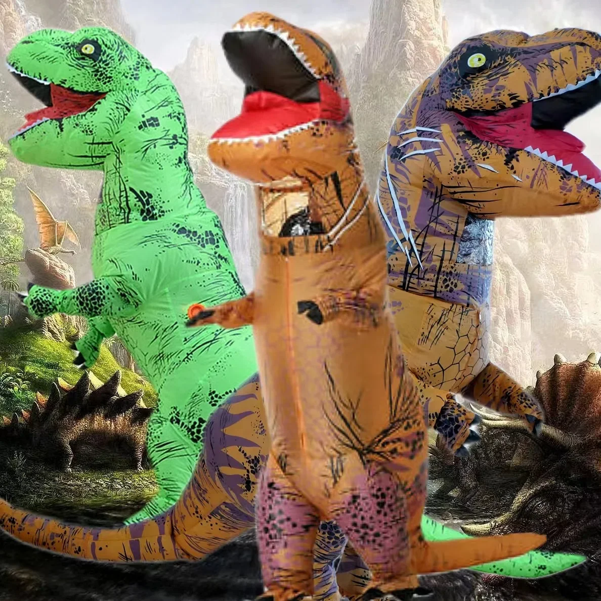 Disfraz inflable de dinosaurio de T-REX, disfraces de fiesta, disfraz de mascota elegante de Anime, disfraz de Halloween para niños y adultos, traje de dibujos animados de dinosaurio