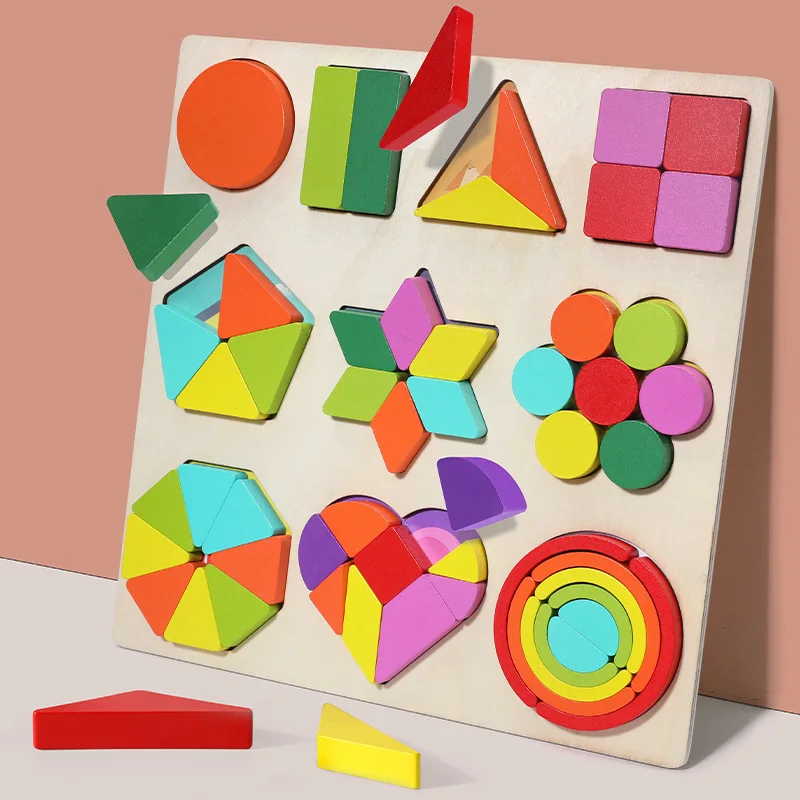 Children's Montessori Geometric Shape Wooden Puzzle Board Kindergarten Baby Early Education Cognitive Matching Toys