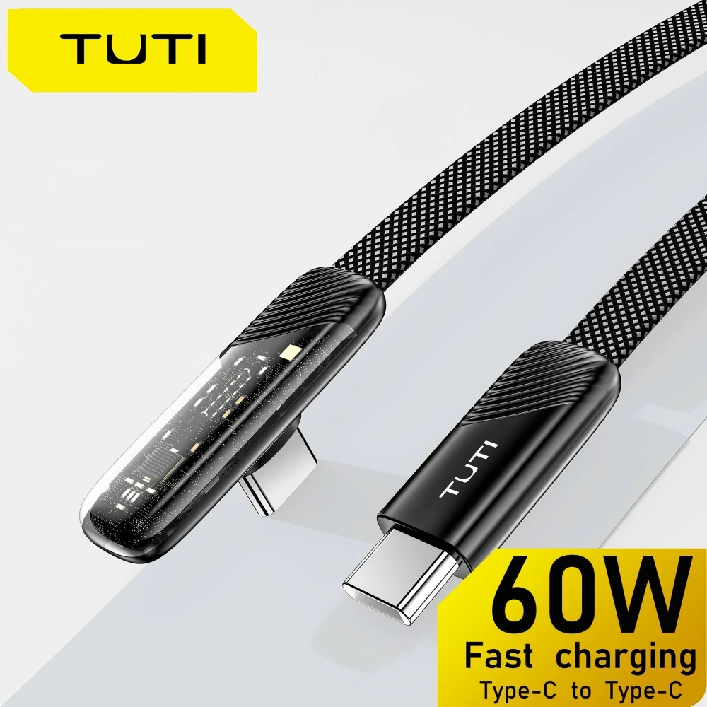 كابل TUTI 60 وات من النايلون المضفر من النوع C إلى النوع C شحن سريع للألعاب وعروض المشاهدة المتوافقة مع iPhone 16