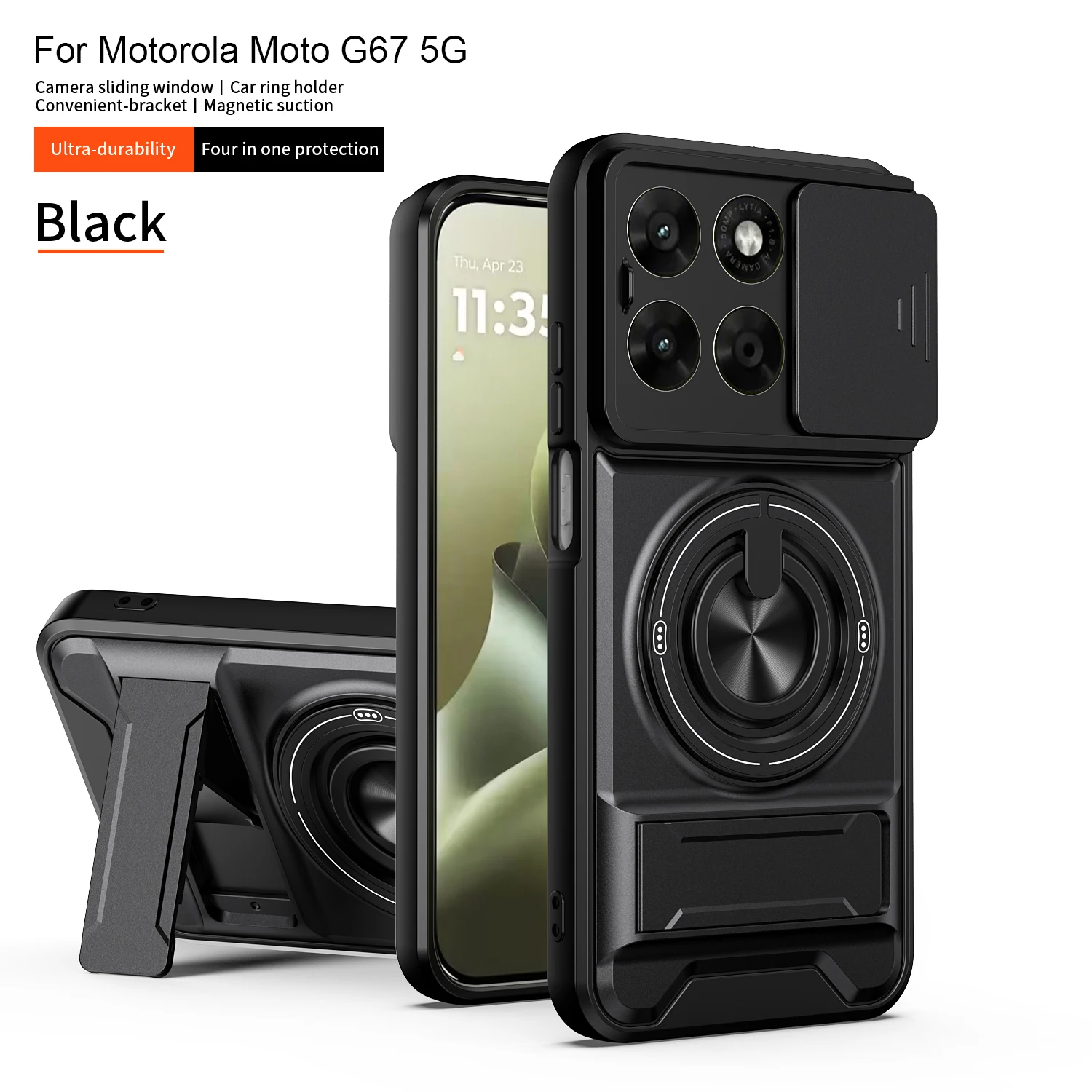 Für Motorola G75 Hülle Moto G67 Cover Moto G77 G75 Handyhülle Magsafe Magnetischer Klapphalter Militärischer Panzer-Kameraschutz – Detail 15