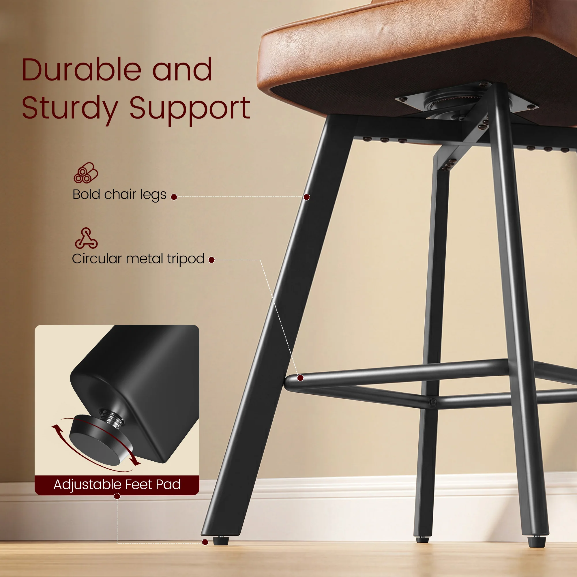 Set of 4 Bar Stools, Counter Height Bar Chairs with Curved Backrest & Footrest, Upholstered Modern Bar Stools for Kitchen Island, Black Metal Legs, Tan/Olive Green 4