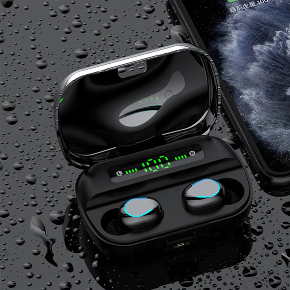 

Беспроводные наушники (1 шт.) с защитой от воды IPX7, шумоподавлением, зарядным кейсом на 2000 мАч, глубокими басами, портативные, для улицы